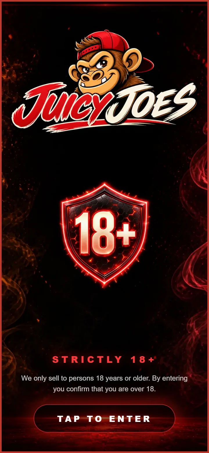 Customer app opening screen in a retailer’s branding, with a strictly 18-plus entry gate.