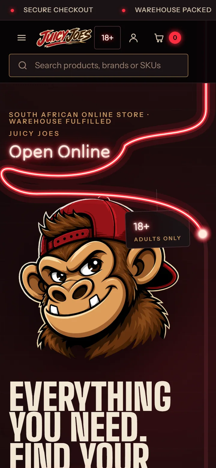 The Juicy Joes store on a phone.