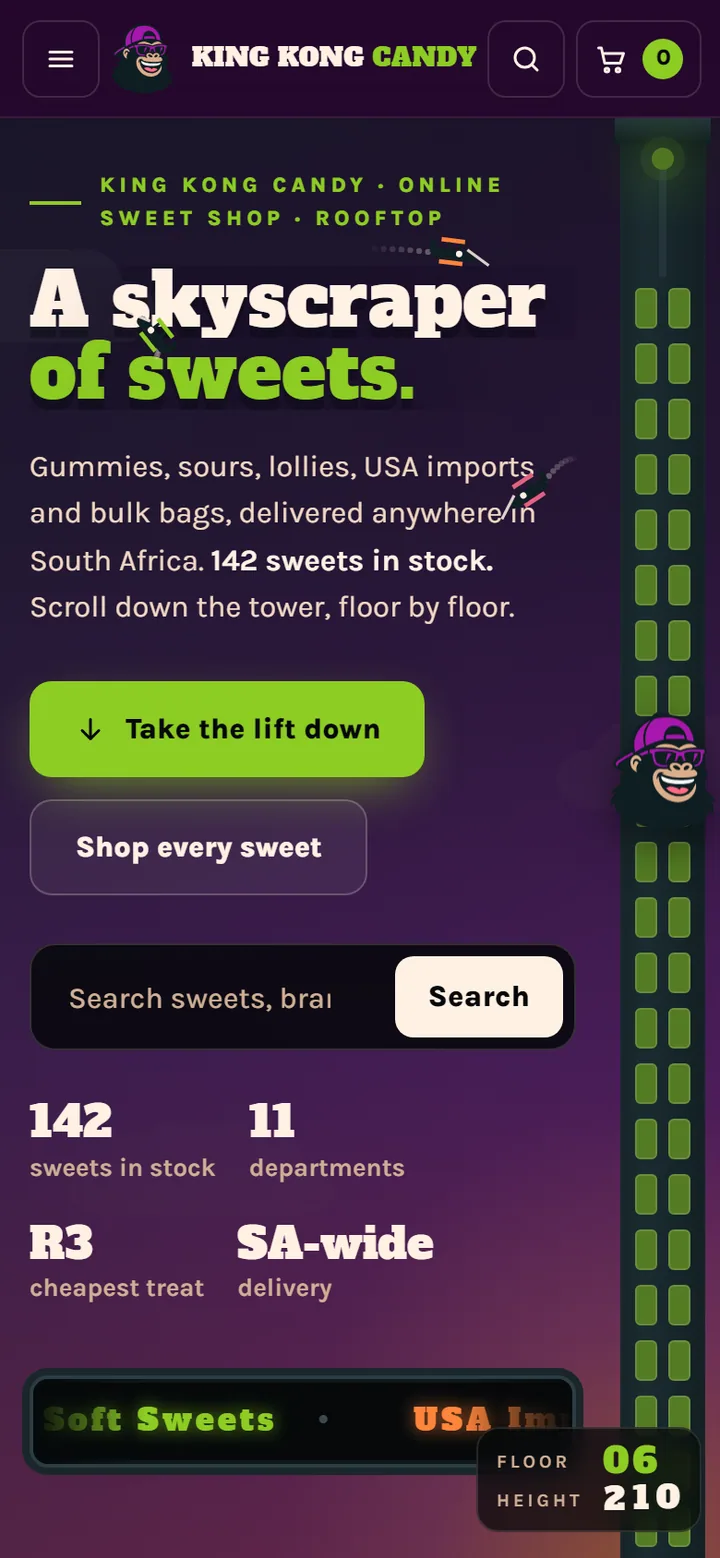 The King Kong Candy store on a phone.